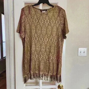 Vintage Sharade Nites Metallic Gold Fringe Blouse Women’s Boho 80s Made in USA